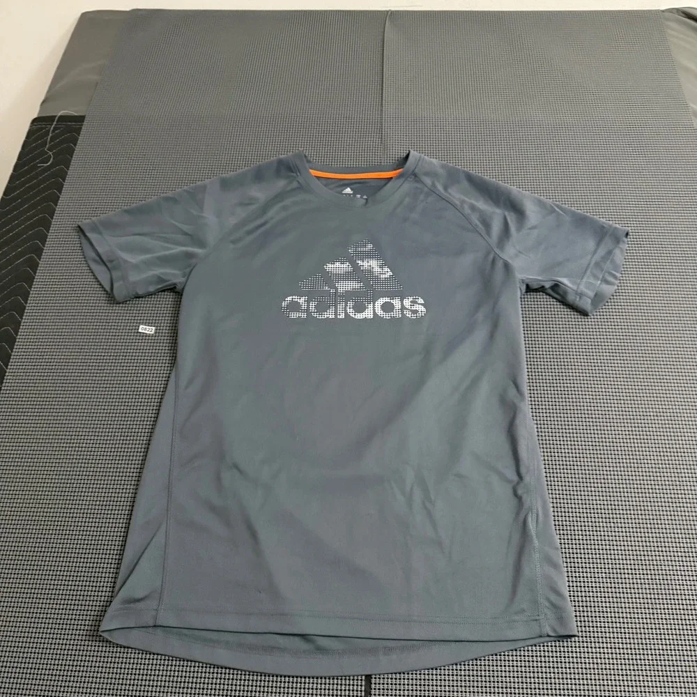 Adidas Mens Climalite Short Sleeve Training Shirt Gray Graphic Logo Large